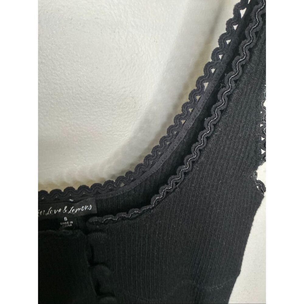 For Love & Lemons Ribbed Pointelle B-front Crop Tank Top | Black in Small - Picture 7 of 7